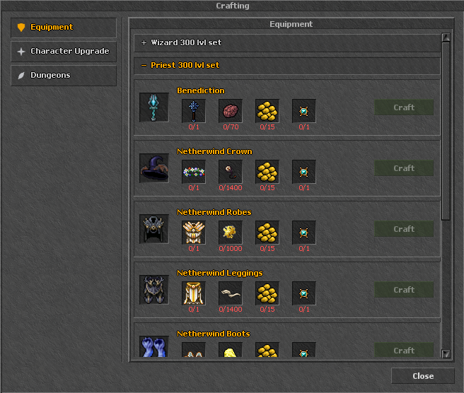 Okno Crafting w grze